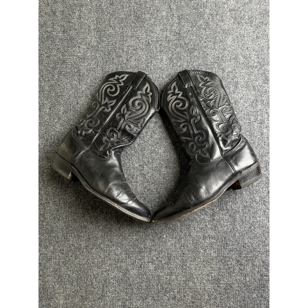 Men's Justin 1408 Black Leather Western Cowboy Boots Made in USA, Size US 11D
